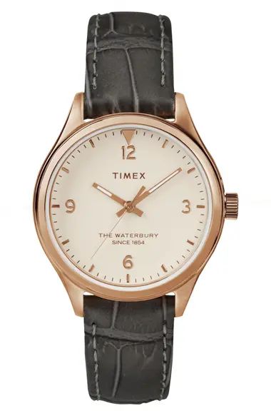 Timex Waterbury Leather Strap Watch, 34mm | Nordstrom