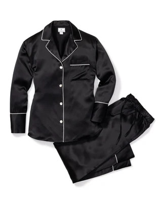 Women's Silk Pajama Set in Black | Petite Plume