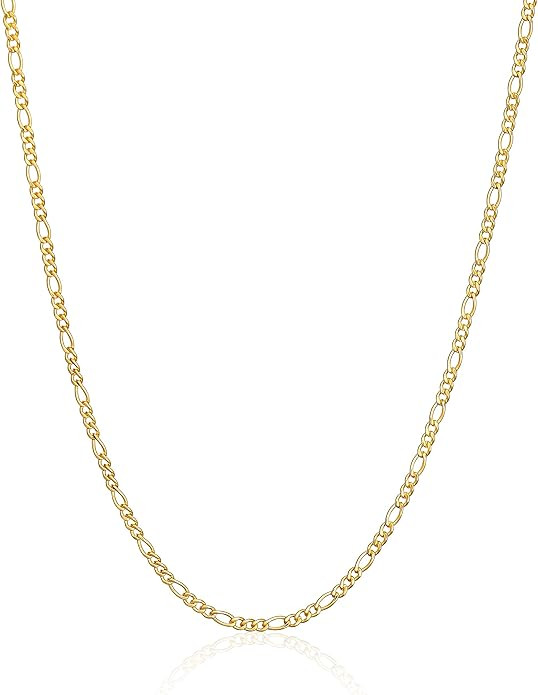 Barzel 18K Gold Plated Figaro Chain Necklace 2MM, 2.5MM, 3MM, 4MM, 4.5MM & 5MM for Women & Men | Amazon (US)