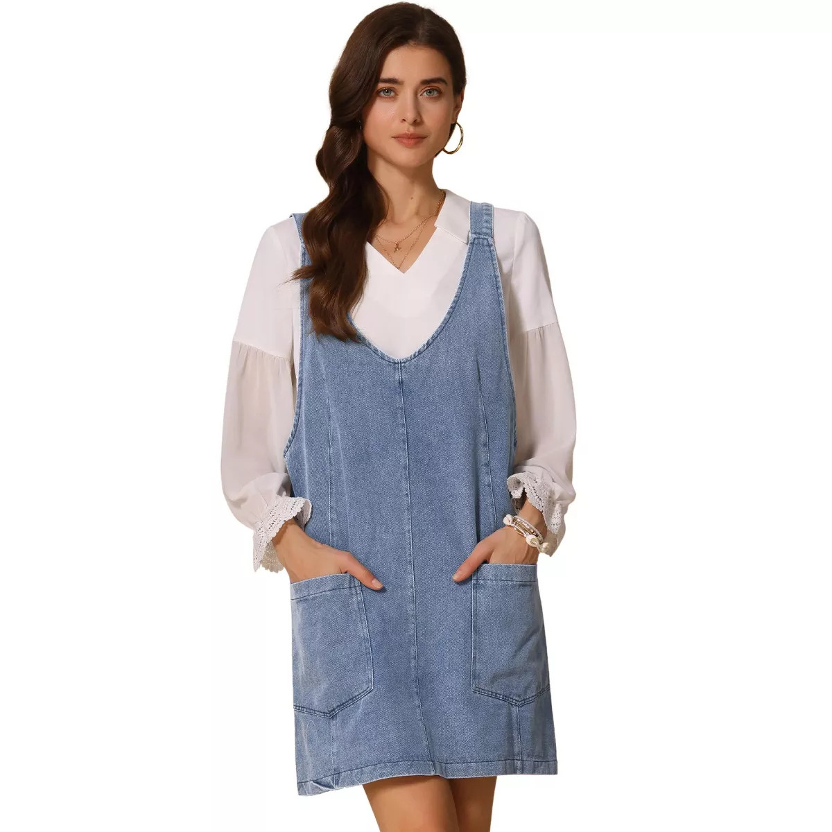 INSPIRE CHIC Women's Sleeveless Casual Denim Adjustable Strap V Neck Front Pockets Overall Mini D... | Target