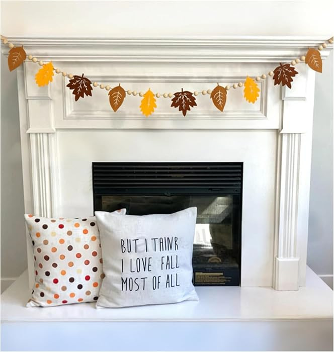 Maple Leaf Garland and Wooden Beads Banner,Felt Maple Wood Bead Garland Hanging Banner for Hallow... | Amazon (US)