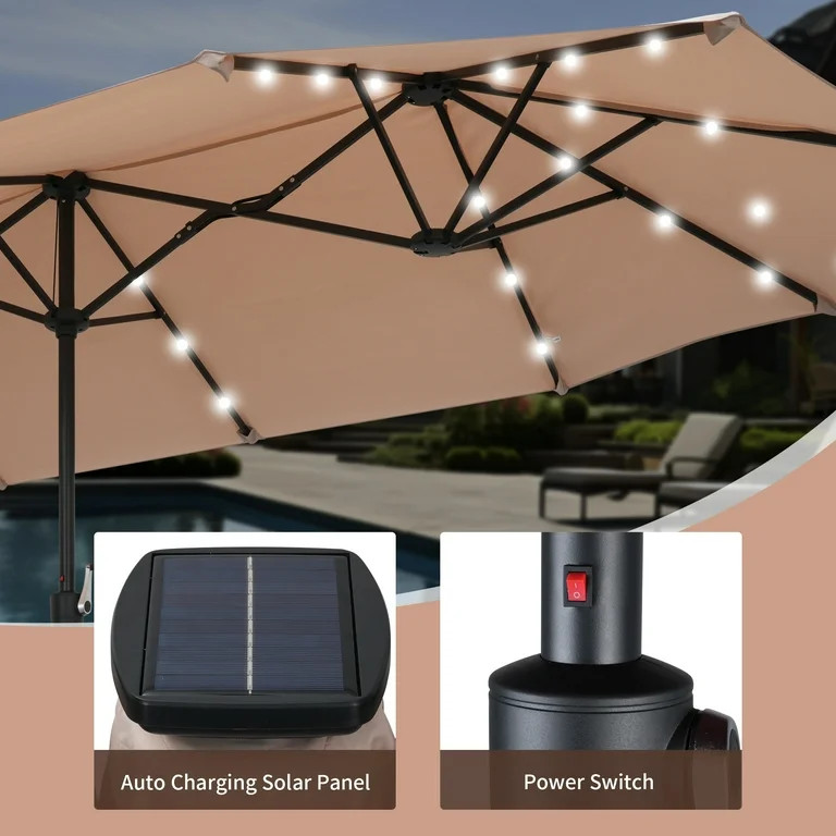 Autlaycil 13ft Solar Patio Umbrella with 36 Solar Powered LED Lights and Crank System for Garden,... | Walmart (US)