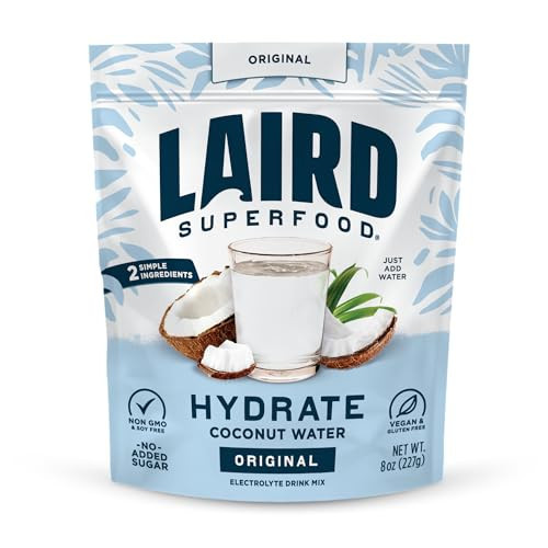 Laird Superfood HYDRATE Coconut Water Powder Drink Supplement with Coconut Water and Auqamin, All Natural, No Added Sugars, Gluten-Free, Non-GMO, Vegan, 8 oz. Bag, Pack of 1 | Amazon (US)