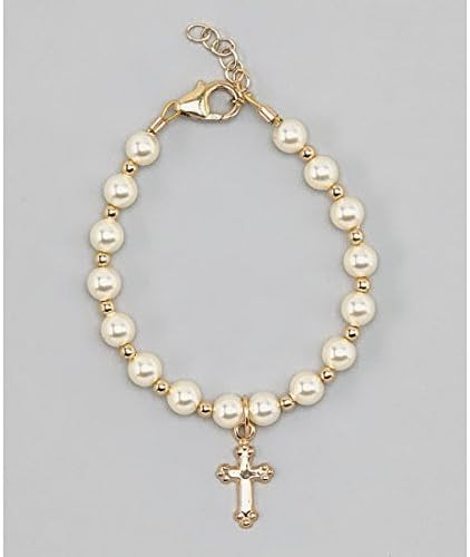 Christening 14KT Gold-Filled Beads with Cream European Simulated Pearls and Cross Charm Luxury Un... | Amazon (US)
