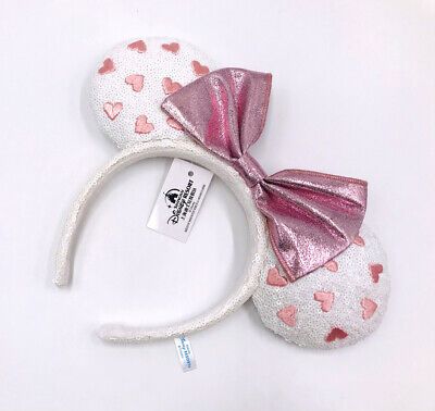 Shanghai 2020 Minnie Ears Disney Parks Pink Bow White Heart Sequin Headband  | eBay | eBay US