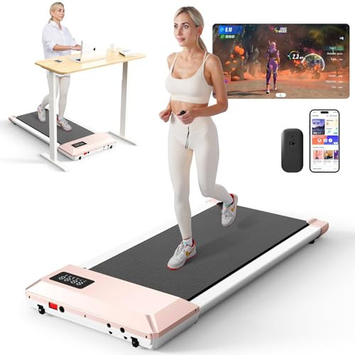 Walking pad, Under Desk Treadmill for Home/Office,with Remote Control, App, LED Screen 2.5HP Portable Walking Jogging Machine 300 lbs Weight Capacity (Gold) | Amazon (US)