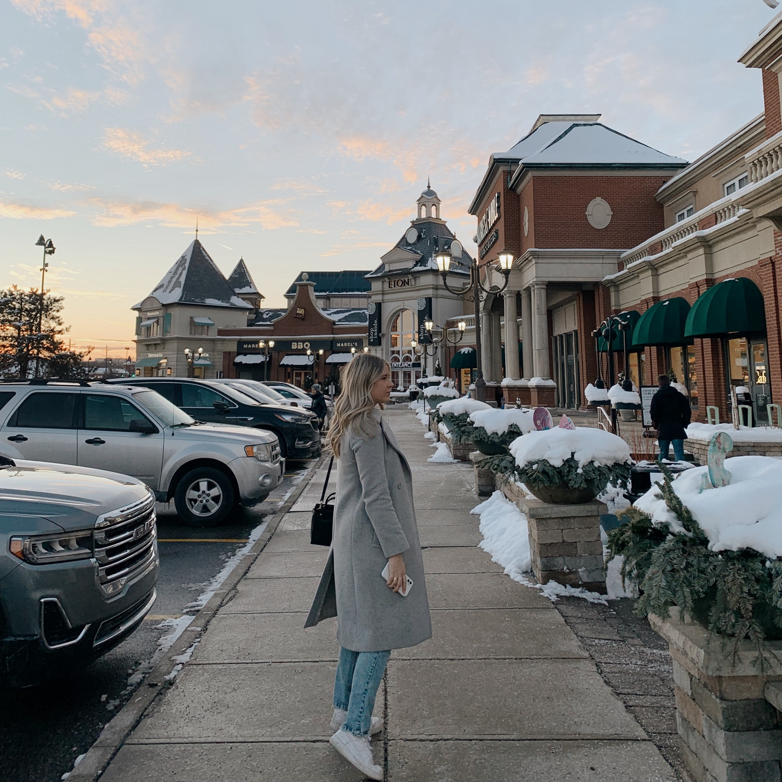 on the town in my favorite babaton winter coat from aritzia, paired with h&m jeans and a white long sleeve bodysuit from abercrombie and fitch. accessorized with a black kate spade purse, gold hoop earrings, and white air force 1’s 

#LTKstyletip #LTKSeasonal #LTKshoecrush