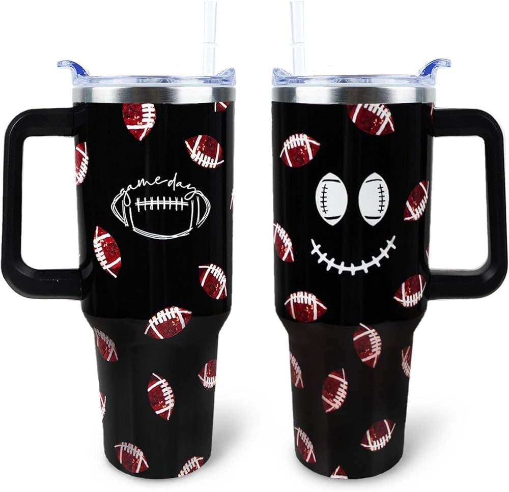 Football Cup 40 oz Tumbler with Handle and Straw Lid Leak Proof - Football Tumbler for Football G... | Amazon (US)