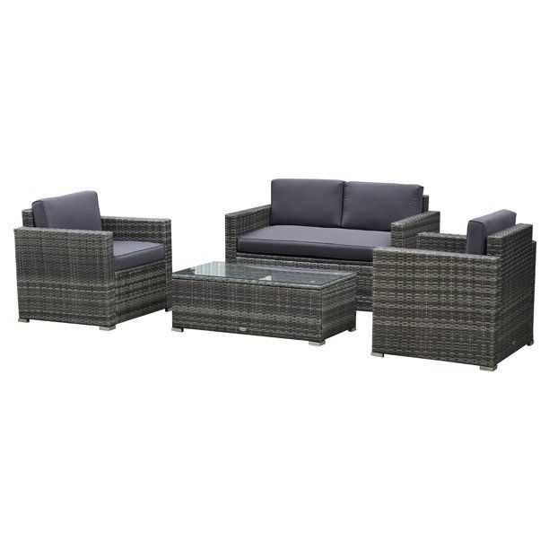 Dcenta 4-Piece Cushioned Outdoor Rattan Wicker Sofa Sectional Patio Furniture Set with 2 Chairs S... | Walmart (US)