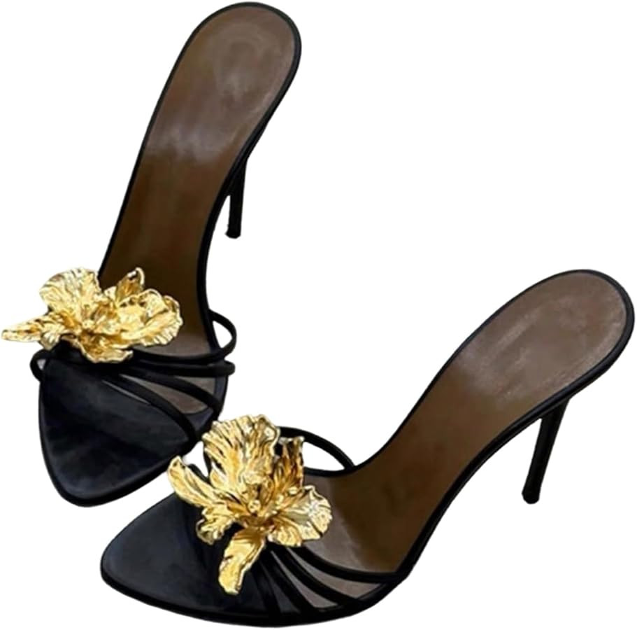 GORGLITTER Women's Butterfly Heels Flat Sandals 3D Flower Evening Strappy Wedding Guest Bride Dre... | Amazon (US)