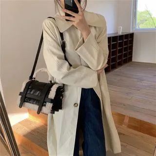 Fleece Trim Faux Leather Shoulder Bag Black - One Size | YesStyle Global