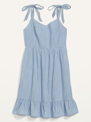 Fit & Flare Tie-Shoulder Chambray Mini Dress for Women | Old Navy (US)