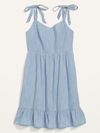 Tie-Shoulder Fit &#x26; Flare Chambray Mini Dress for Women | Old Navy (US)