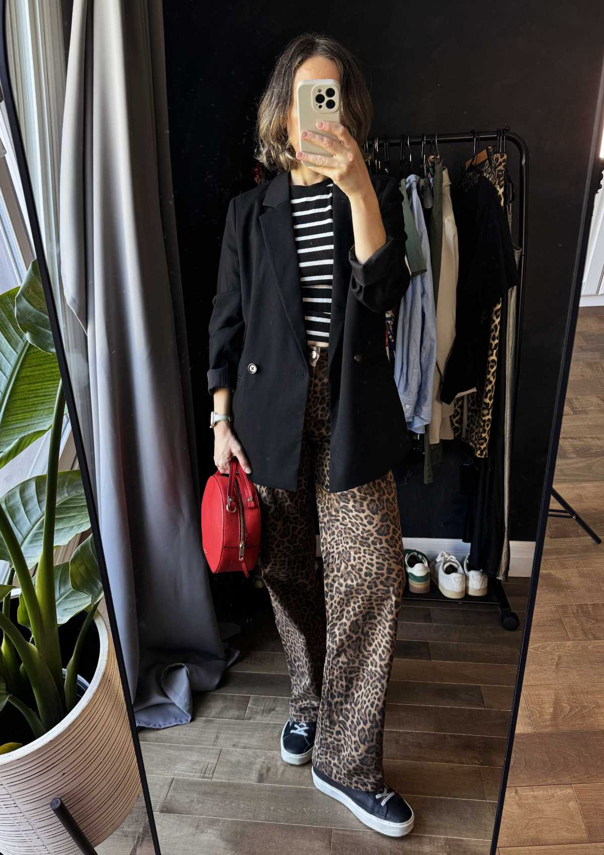 Fall outfit with leopard print pants and black blazer - edgy style 

#LTKOver40 #LTKSeasonal