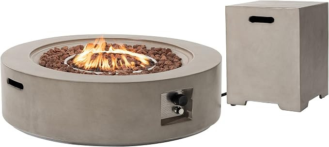 SUNBURY Outdoor 42 Inch Propane Fire Pit Table, Circular Gray Patio Fire Table 50,000 BTU w 20 lb... | Amazon (US)
