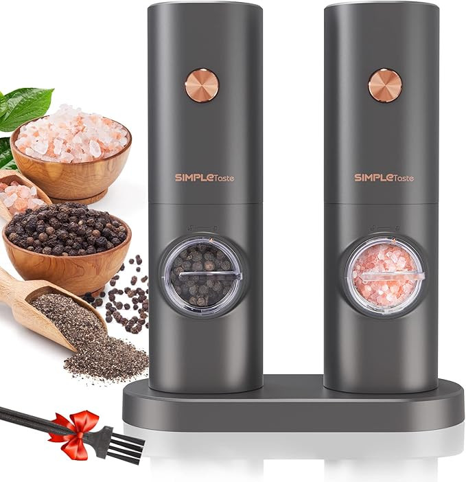 SIMPLETASTE Juego de molinillo eléctrico de sal y pimienta, con una sola mano, alimentado por ba... | Amazon (US)