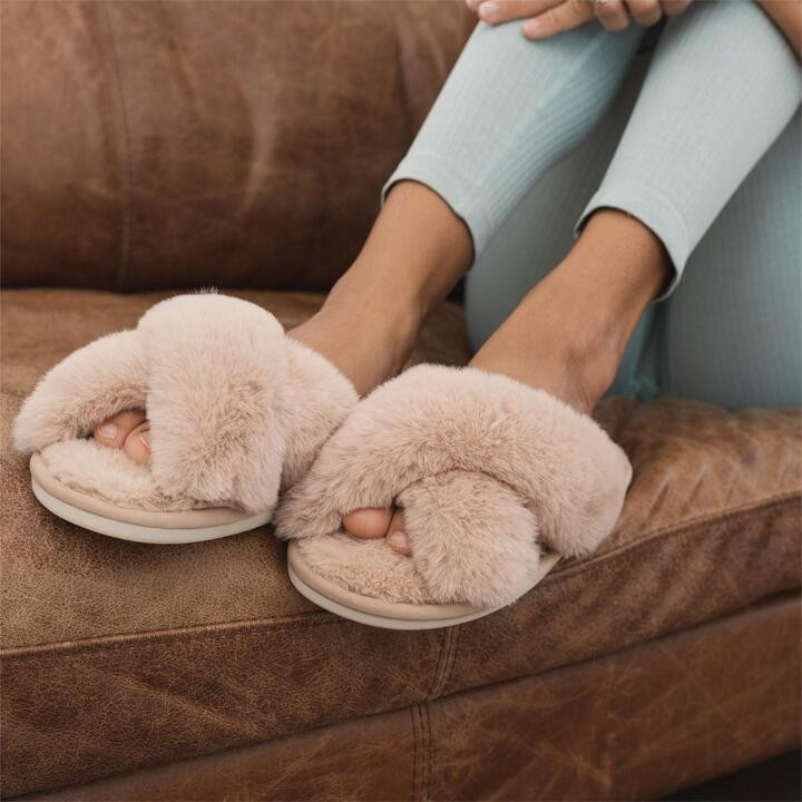 Womens Fuzzy Memory Foam Slippers - Ankis Cross Band Cozy Plush Home Slippers Fluffy Furry Open T... | SHEIN