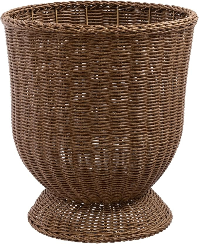 16" Brown Woven Resin Urn Planter, Tall Round Flower Pot with Textured Weave Design, Weather-Resi... | Amazon (US)