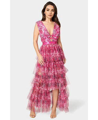 Women's Tiered High Low Gown | Macy's