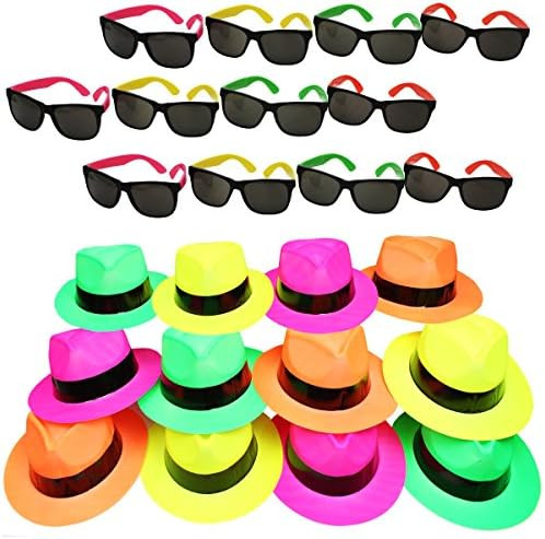 Funny Party Hats Neon Party Supplies - Fedora Party Hats with Party Sunglasses - Gangster Party -... | Amazon (US)