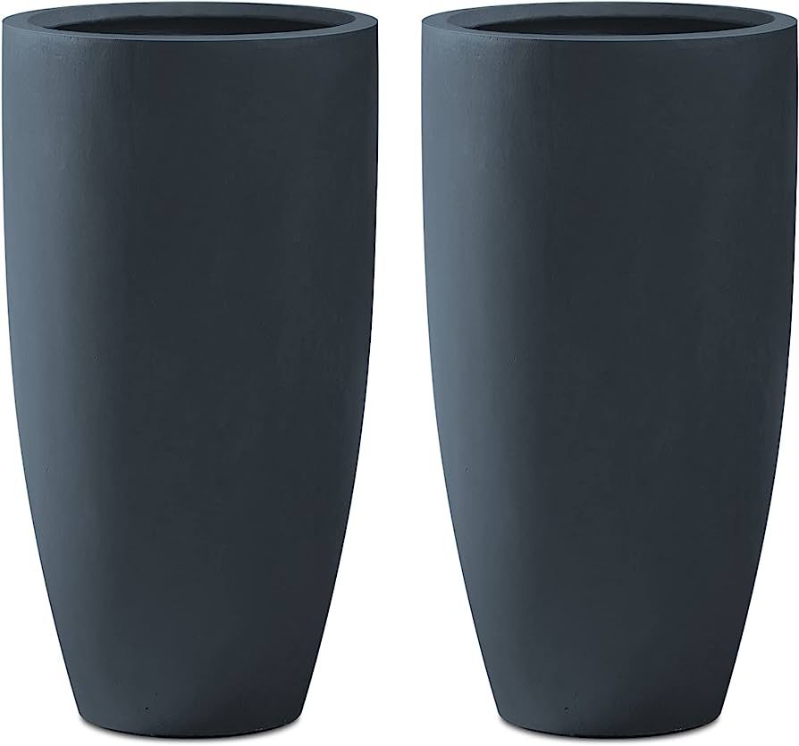 Kante 23.6" H Charcoal Concrete Tall Planters (Set of 2), Large Outdoor Indoor Decorative Plant P... | Amazon (US)