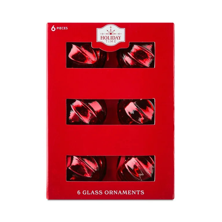 6 Count Red Glass Ball Christmas Ornaments, 3", by Holiday Time | Walmart (US)