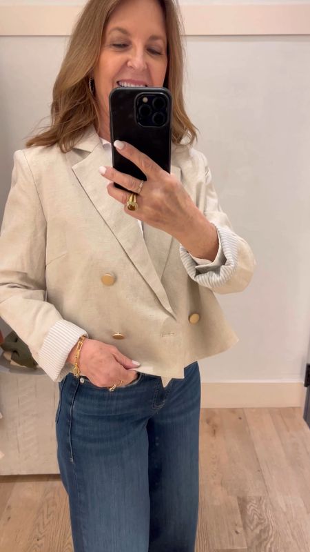 Part of my try-on session at Anthropologie. 
I love this cropped blazer! It fits tts.  
Wow, it looks fantastic styled with jeans, and I'm sure it will look great with trousers or a skirt too! 

#LTKstyletip #LTKover40 #LTKVideo