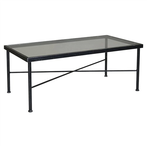 Sunset West Provence French Country Glass Top Black Metal Outdoor Coffee Table | Kathy Kuo Home