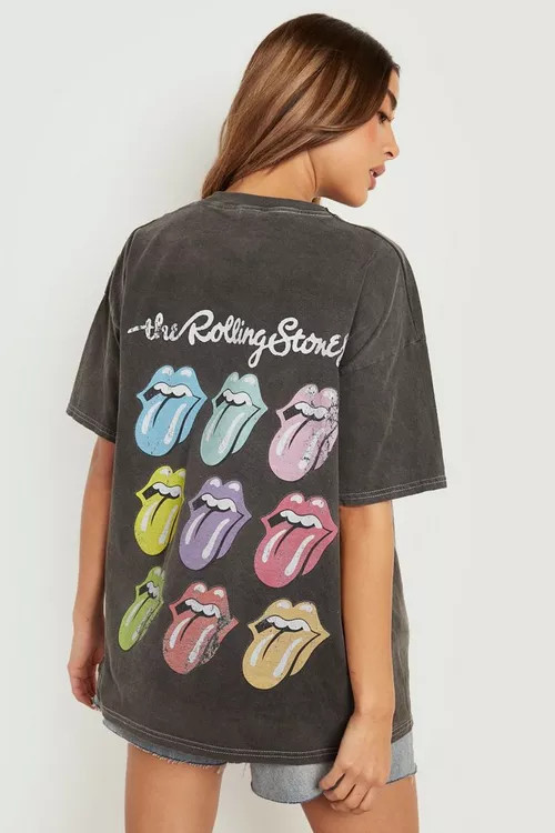 Rolling Stones Back Print Overdyed T Shirt | Boohoo.com (US & CA)