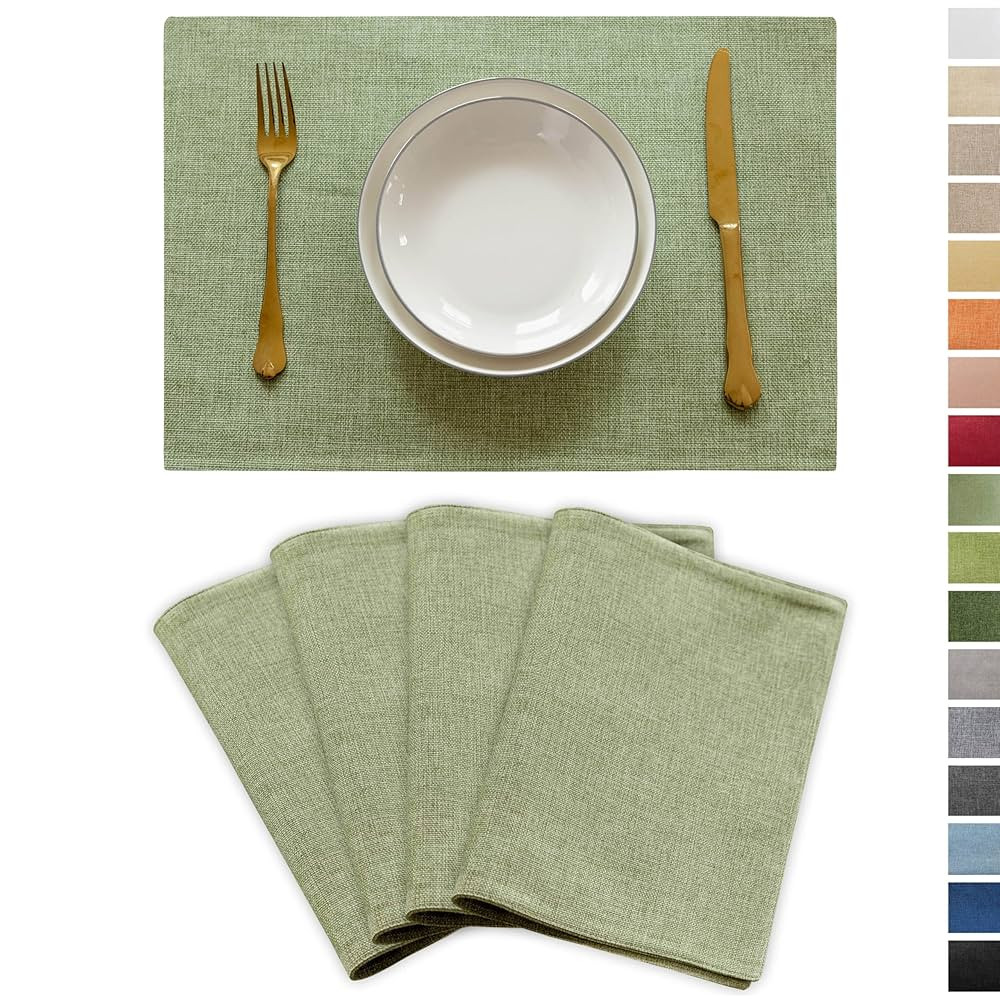 Demetex Green Placemat Set of 4 Washable Linen Place Mats for Dinner Heat Resistant Sage Cloth Pl... | Amazon (US)