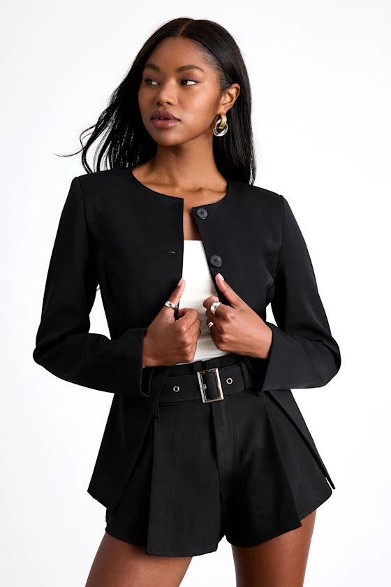 Noara Black Belted High-Rise A-Line Shorts | Lulus