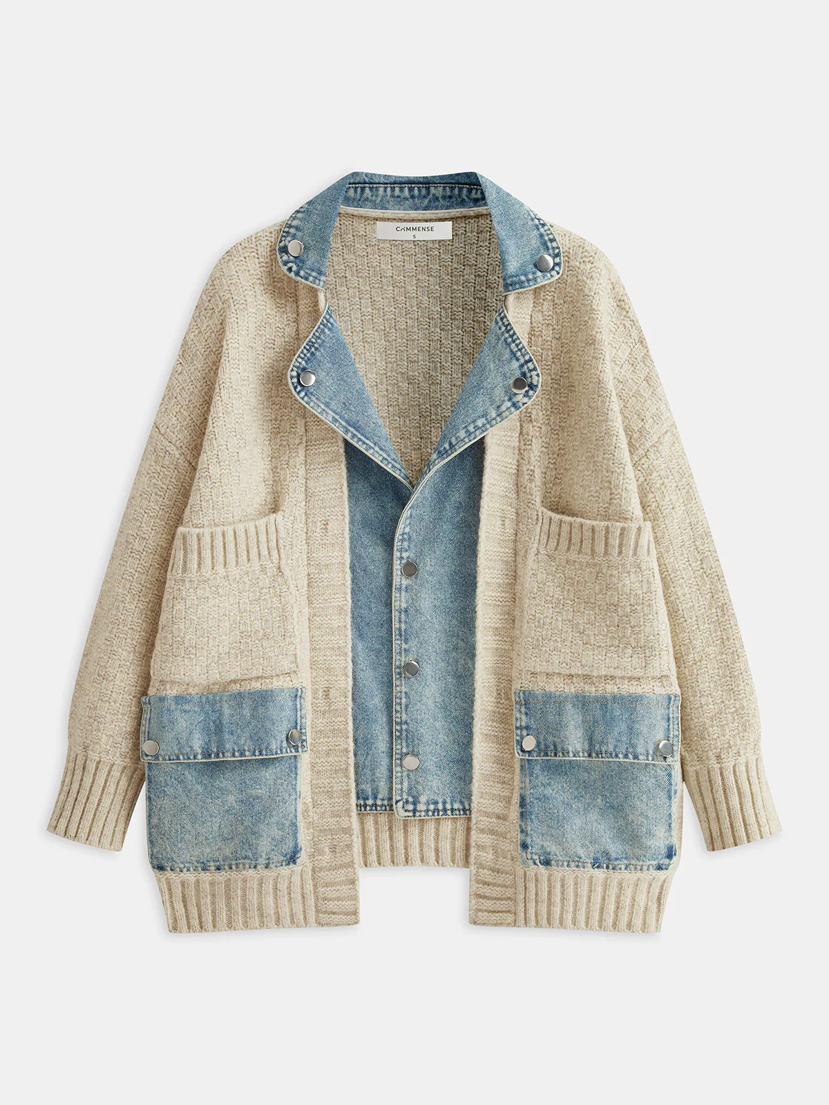 Denim Panel Utility Pocket Knit Cardigan | Commense