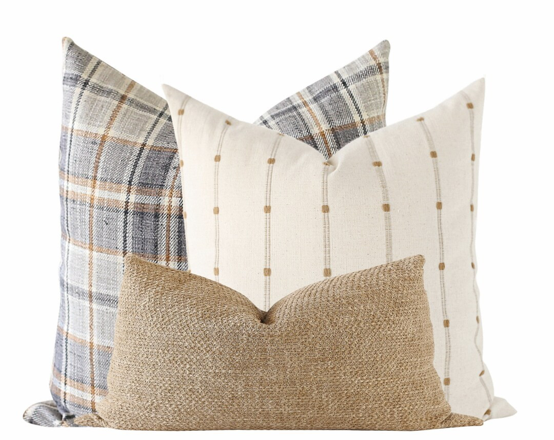 Plaid Pillow Combination Set, Textured Pillows, Woven Pillow Covers, Neutral Pillow, Cotton Pillo... | Etsy (US)