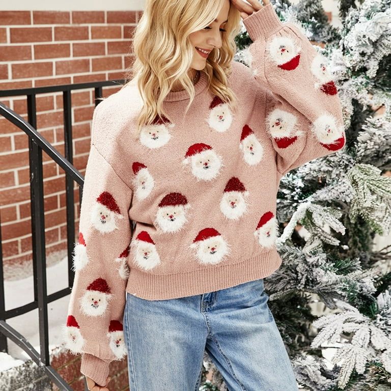 TOYFUNNY Women's Christmas Cute Santa Head Pattern Knit Sweater Soft and Smooth Beautiful Sweater | Walmart (US)