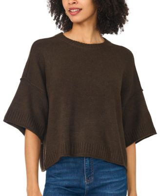 Vince Camuto Women's Elbow-Length Exposed Seam Crewneck Sweater - Malted | Macy's