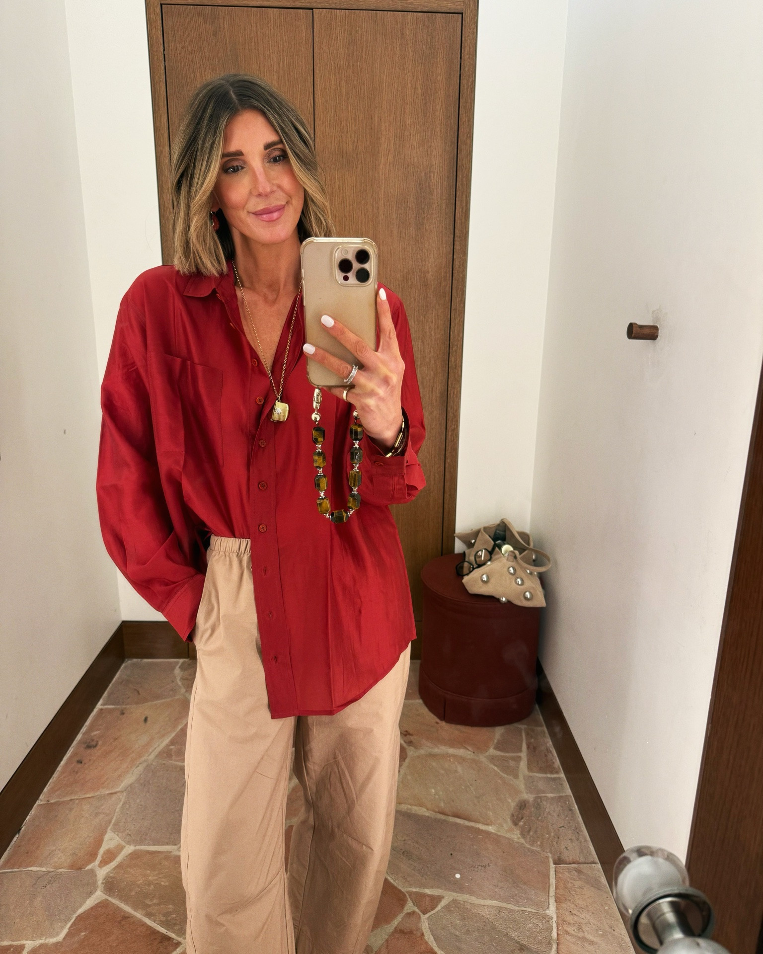 This red button down from reformation is perfect! I'm wearing size small