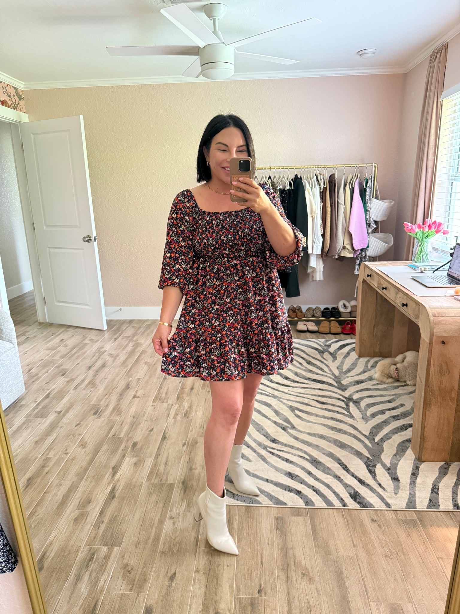 Floral mini dress for family photos.  #familyphotos #falloutfit #booties 

#LTKFindsUnder50 #LTKFindsUnder100 #LTKFamily