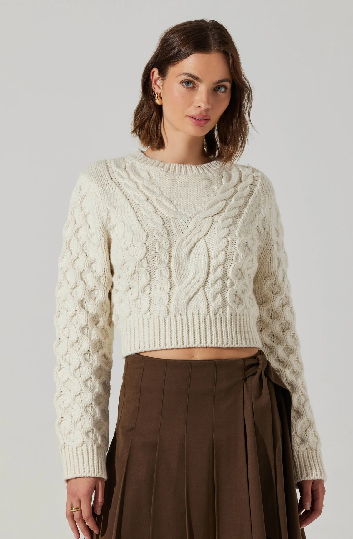 Caila Cable Knit Cropped Sweater | ASTR The Label (US)