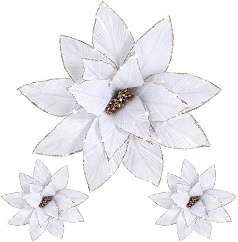 3 Pieces Artificial Poinsettia Flowers 16 Inch Large Christmas Glitter Poinsettia Decorations Vel... | Amazon (US)