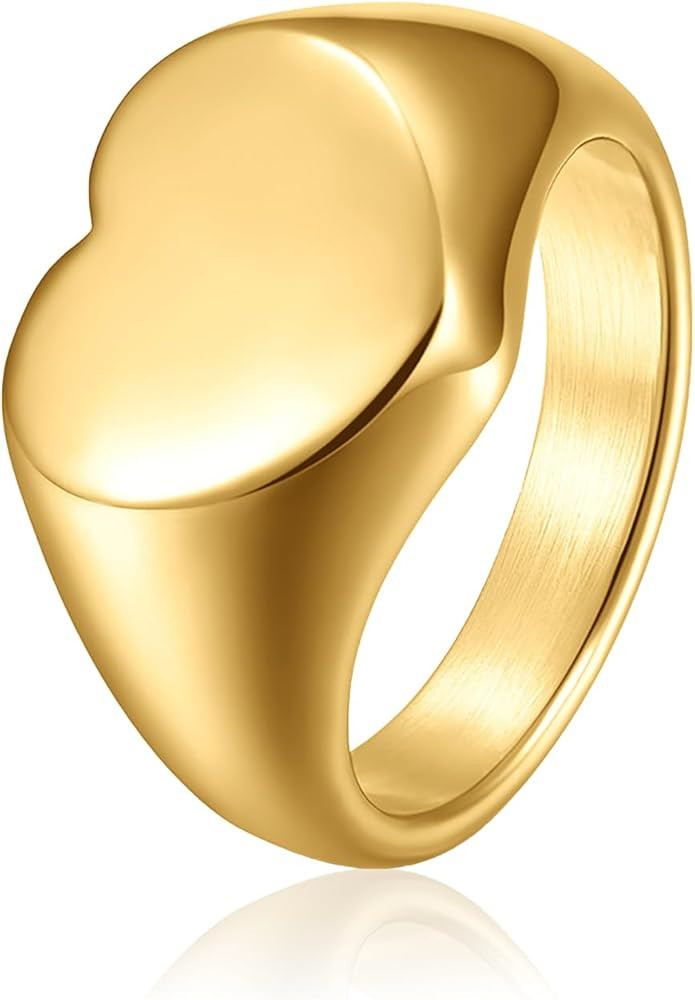 YBMYCM Gold Heart Rings for Women Chunky Stackable Rings 18K Gold Plated Rings Women Love Stateme... | Amazon (US)