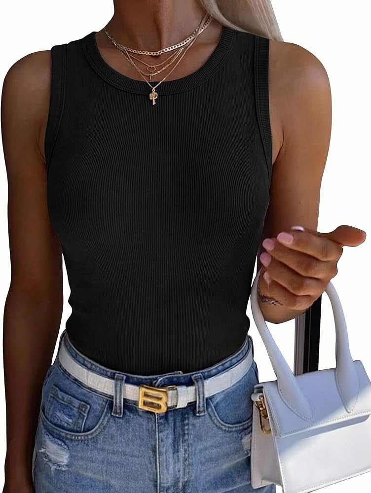 Zeagoo Womens Sleeveless Crewneck Ribbed Tank Tops Casual Basic Summer Top Slim Fitted Racerback ... | Amazon (US)