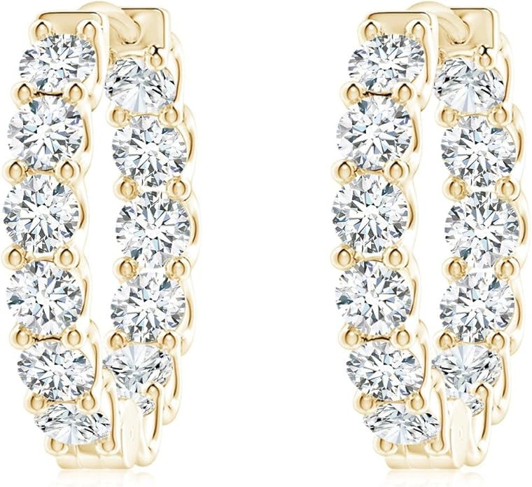 ANGARA Prong-Set Lab-Grown Diamond Inside Out Hoop Earrings in 14K Yellow Gold for Women (Size-2.... | Amazon (US)