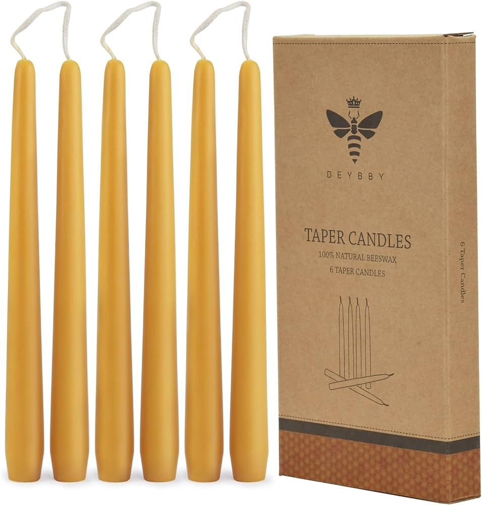 Natural Beeswax Taper Candles 10"- Beeswax Candles Set 6 Pack, Yellow | Amazon (US)