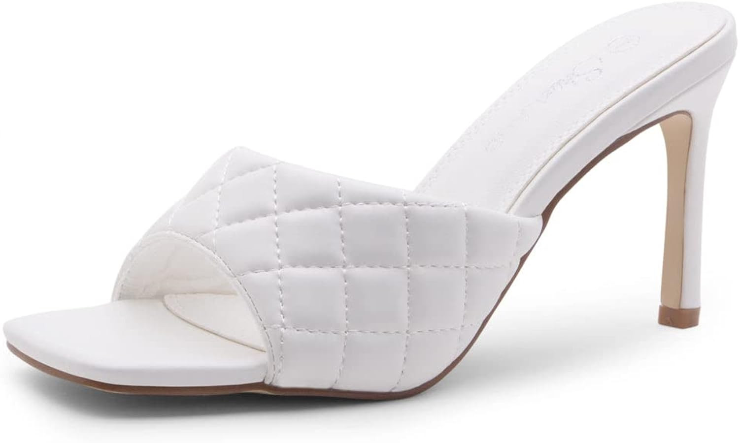 Shoe Land Womens Melrose High Heel Sandals Square Open Toe Quilted Single Band Slip on Heeled Mules | Amazon (UK)