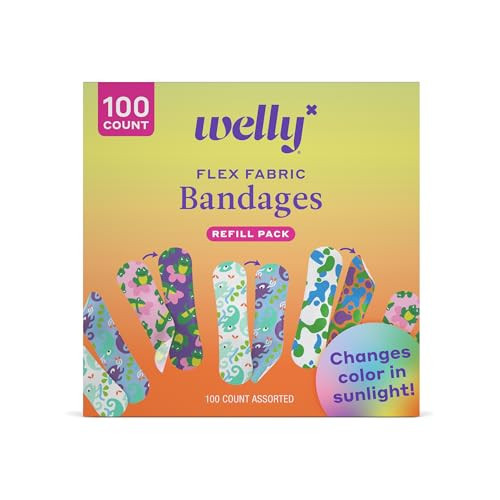 Welly Bandage Color Changing Refill Pack | Adhesive Flexible Fabric Bandages | Assorted Shapes and Patterns for Minor Cuts, Scrapes, and Wounds - 100 Count | Amazon (US)