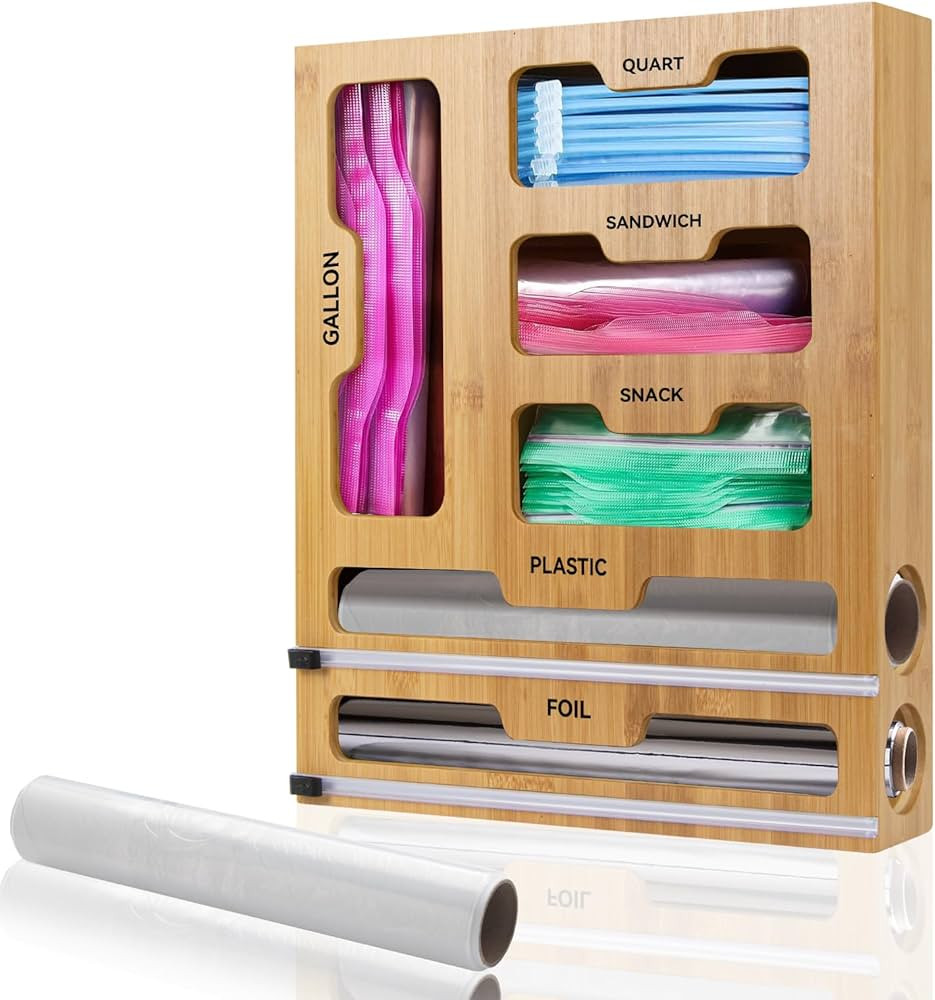 Ninonly 6 IN 1 Storage Bag Organizer for Kitchen Drawer, Bamboo Foil and Plastic Wrap with Cutter... | Amazon (CA)