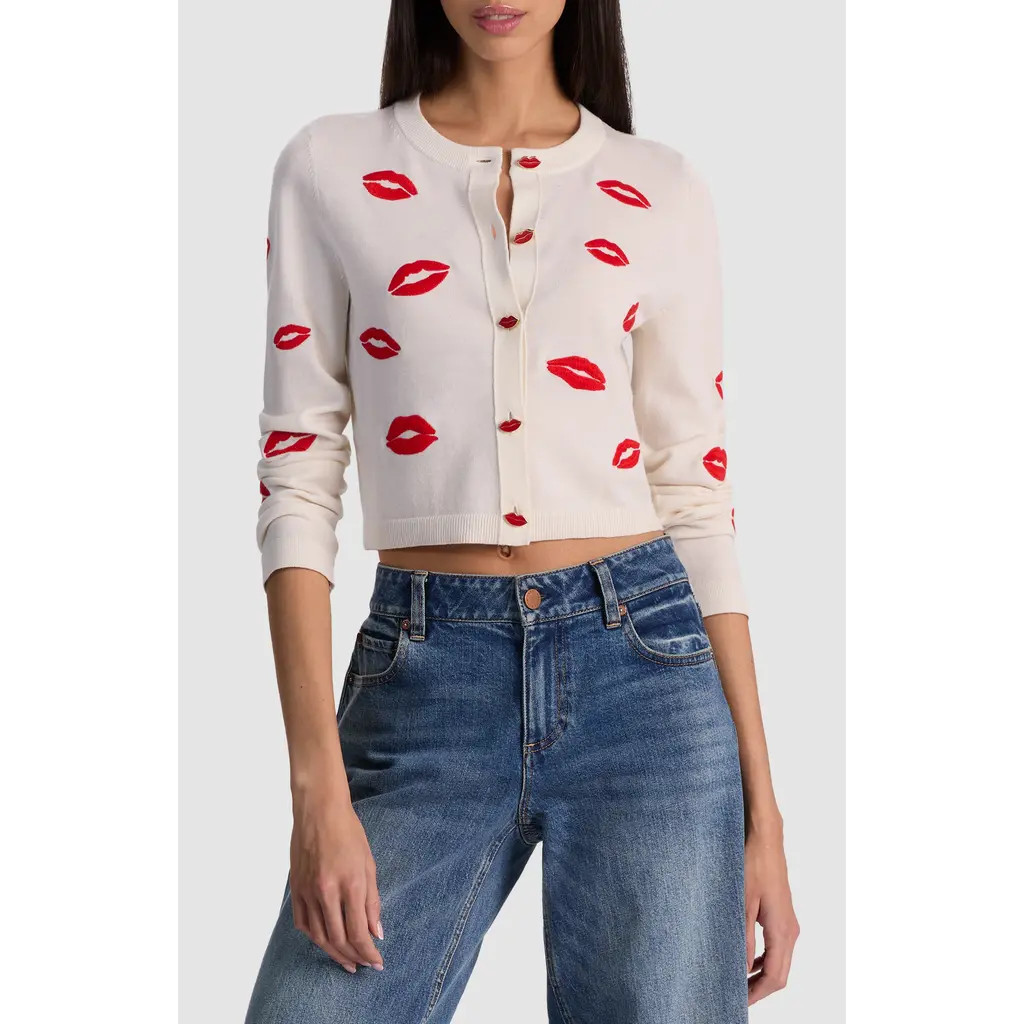Alice + Olivia Daroda Lip Cardigan in Soft White Multi at Nordstrom Rack, Size X-Small | Nordstrom Rack
