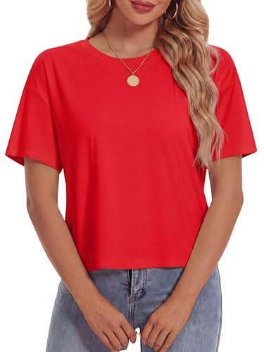 YUCOLEN Women's Crop Tops Summer Short Sleeve Cotton UPF 50+ Round Neck Casual Loose Cropped T-Sh... | Amazon (US)