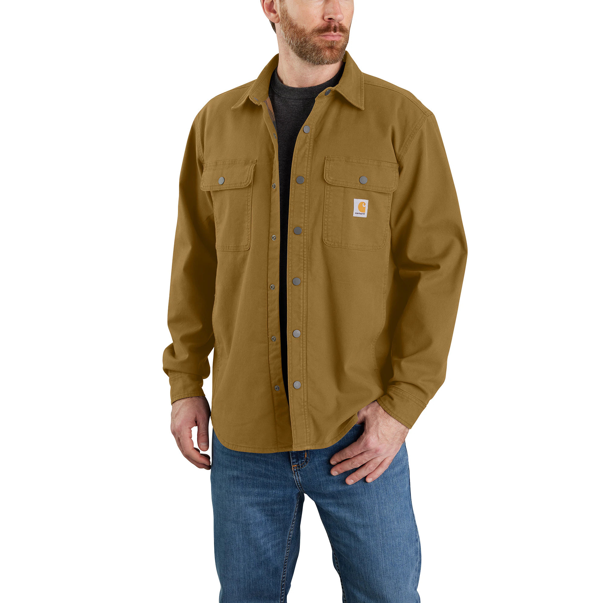 Carhartt Men's Brown Canvas Long sleeve Button-down shirt ( Large ) | 105419-B33L | Lowe's