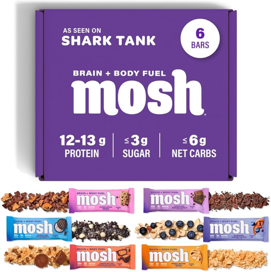 MOSH Variety Pack Keto Protein Bars, High Fiber, Low Carb, Gluten Free, High Protein, Brain Healt... | Amazon (US)